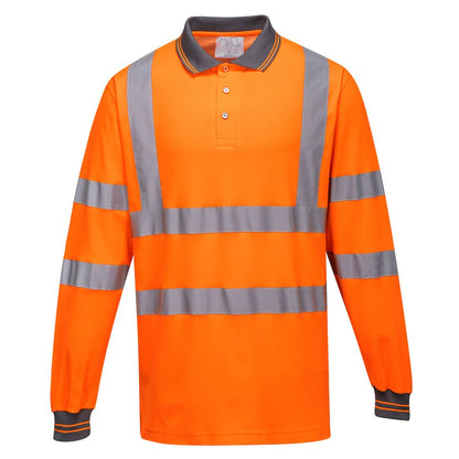 Portwest Hi Vis Cotton Comfort Polo Shirt LS S271 - Orange - Customisable Hi-Vis Polos
