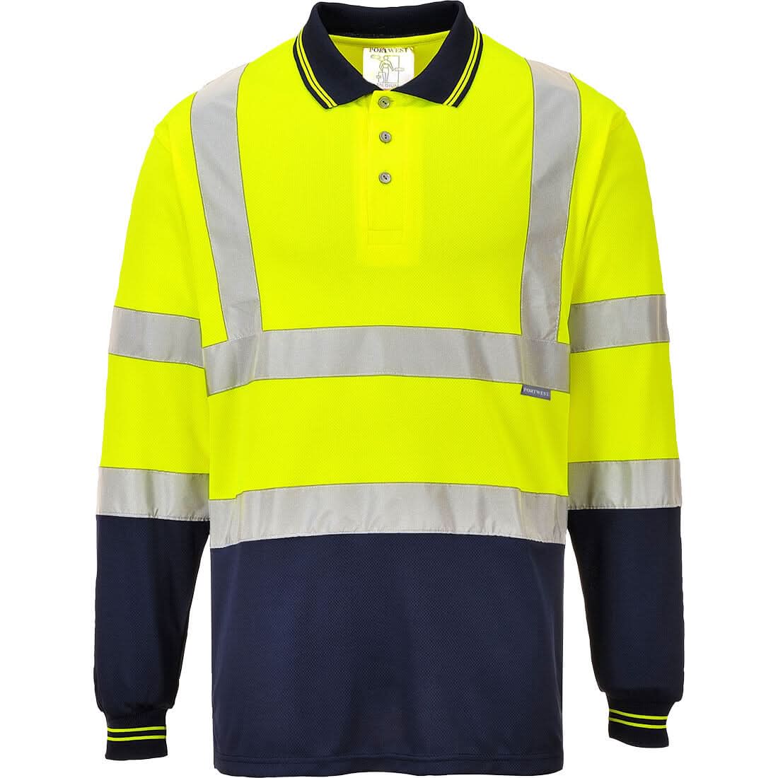 Portwest Hi Vis Contrast Polo Shirt LS S279 - Yellow Navy - Customisable Hi-Vis Polos
