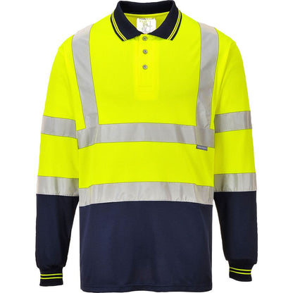 Portwest Hi Vis Contrast Polo Shirt LS S279 - Yellow Navy - Customisable Hi-Vis Polos