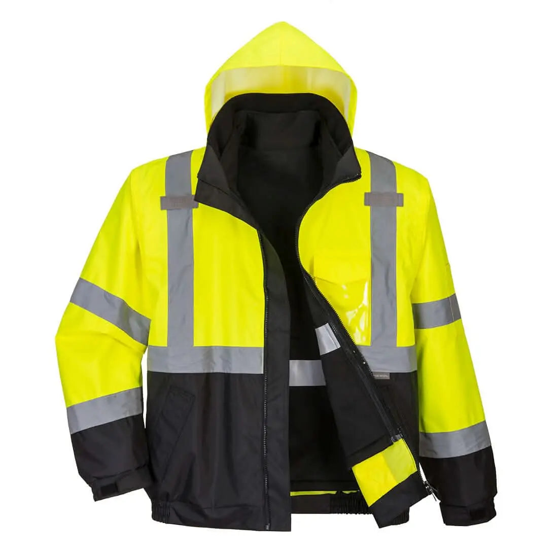 Hi Vis 3 In 1 Contrast Premium Bomber Jacket S365 - Yellow Black - Customisable Multi-Way Jackets