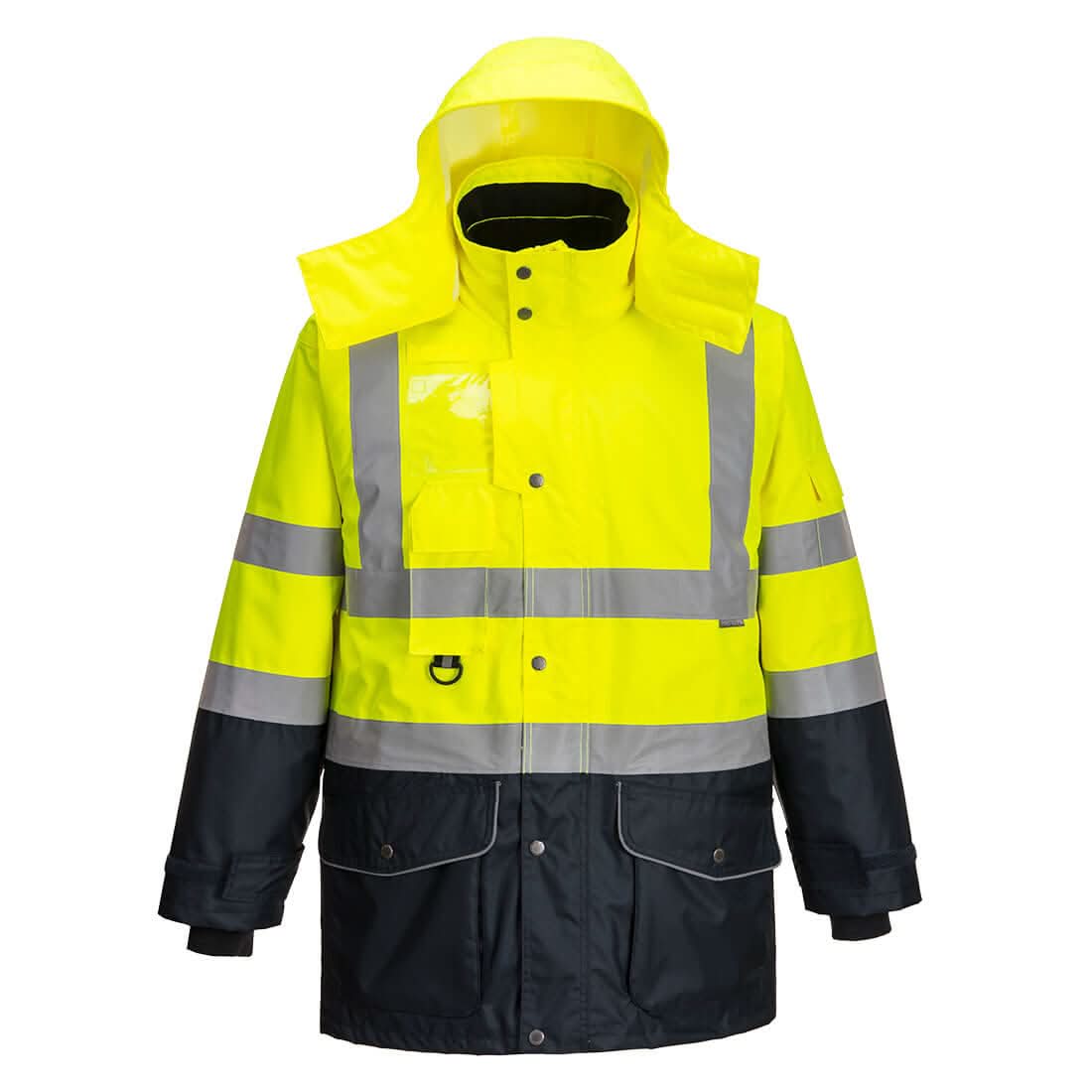Portwest Hi Vis Breathable 7 In 1 Contrast Traffic Jacket S426 - Yellow Navy - Customisable Jacket