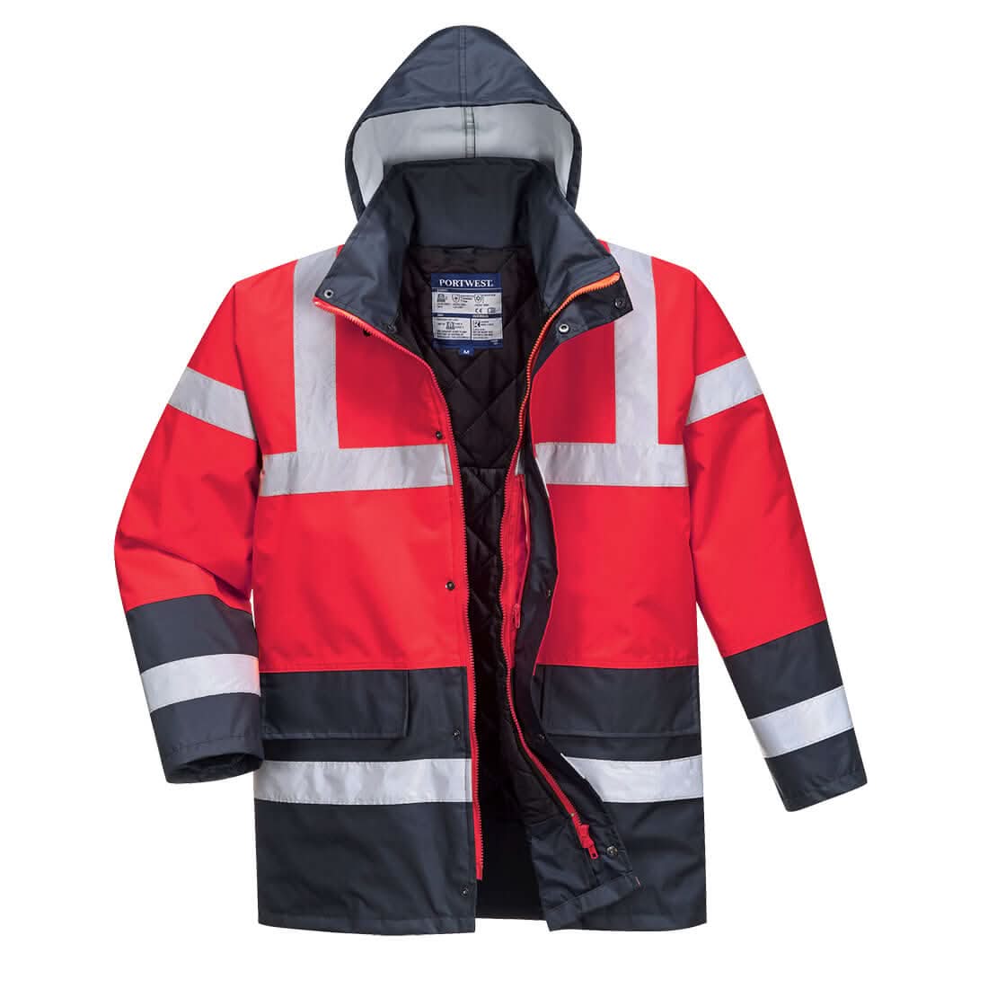 Portwest Hi Vis Contrast Winter Traffic Jacket S466 - Red Navy - Customisable Jacket