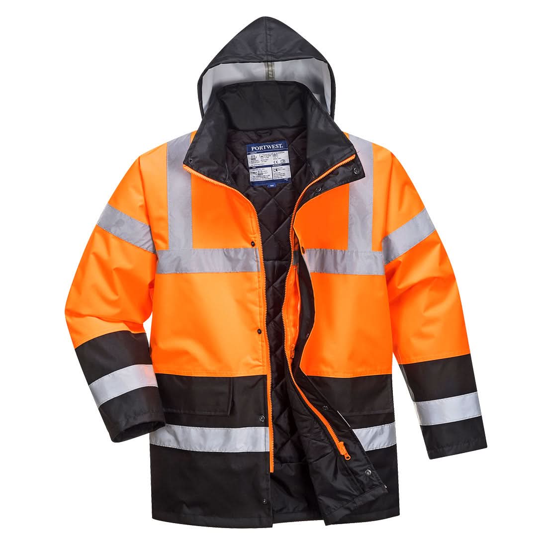 Portwest Hi Vis Contrast Winter Traffic Jacket S467 - Orange Black - Customisable Jacket