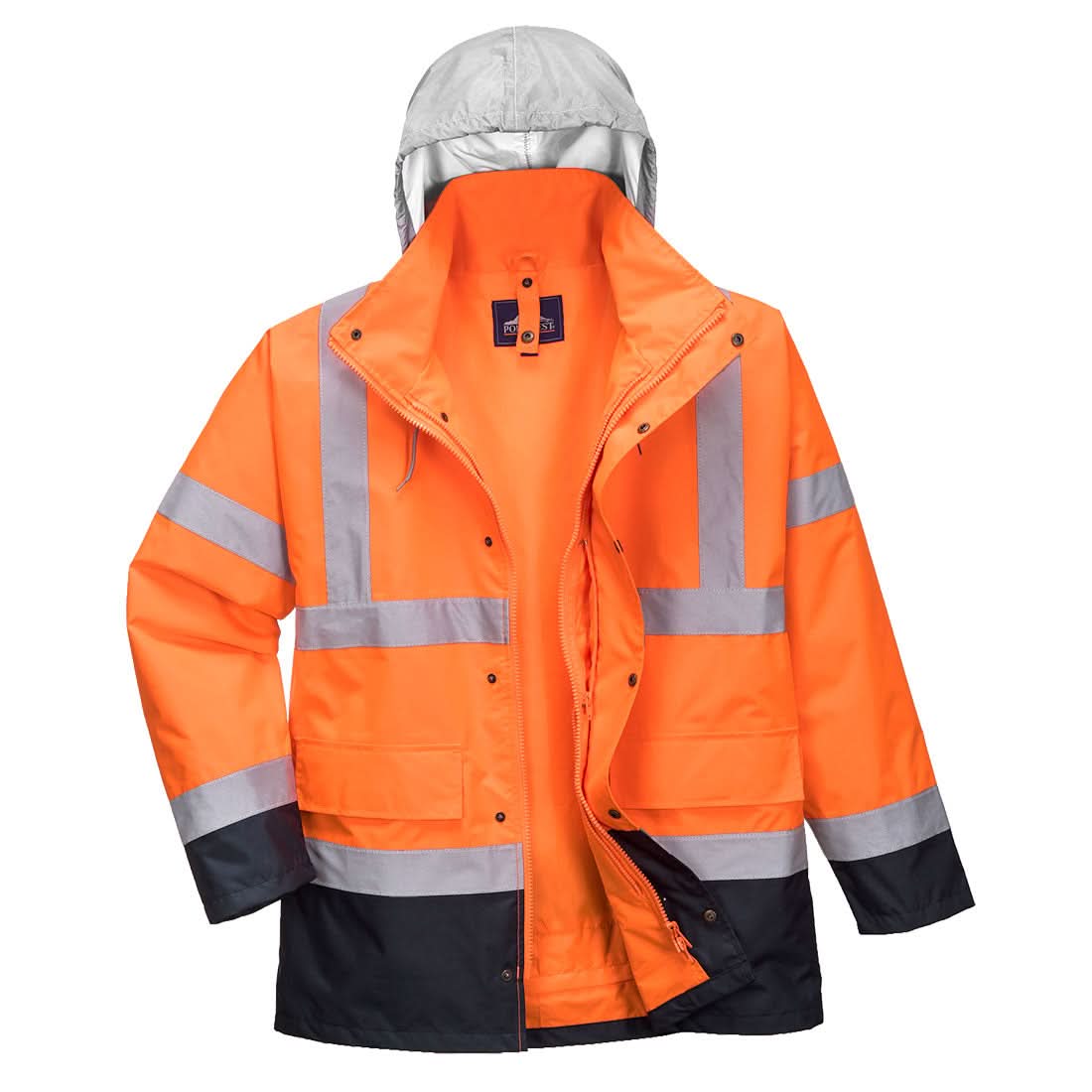 Portwest Hi Vis 4 In 1 Contrast Traffic Jacket S471 - Orange Navy - Customisable Jacket