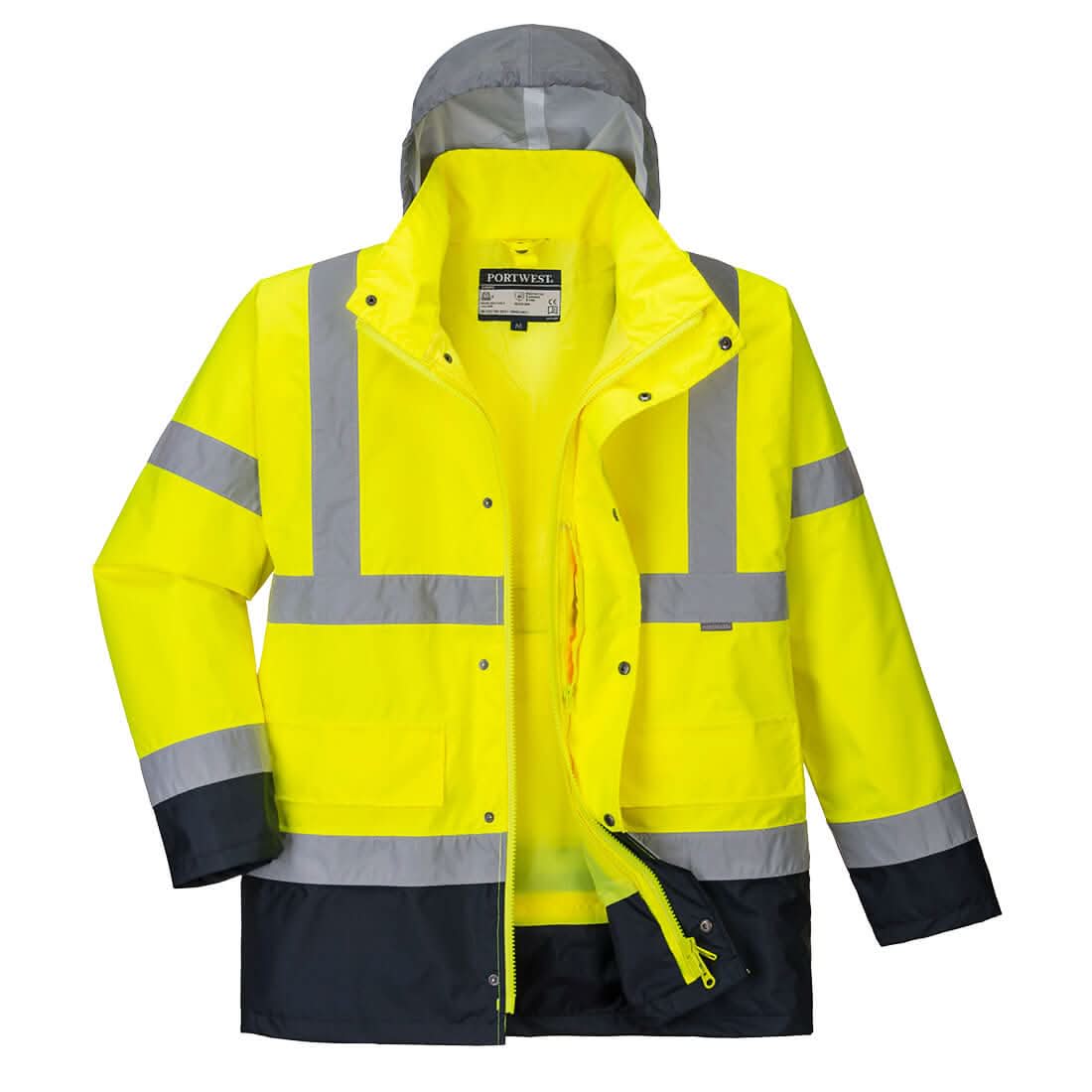 Portwest Hi Vis 4 In 1 Contrast Traffic Jacket S471 - Yellow Navy - Customisable Jacket