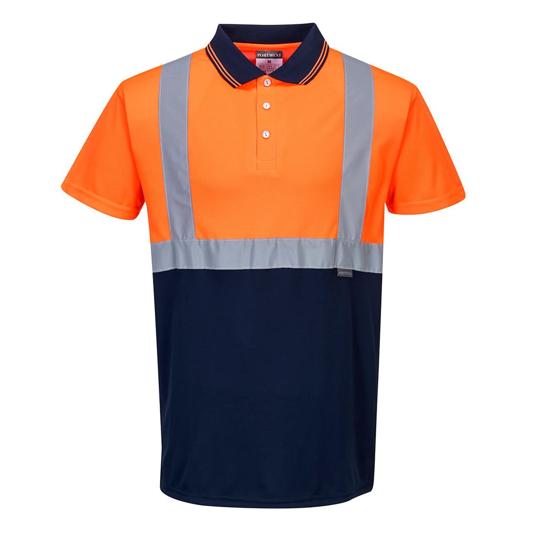 Portwest Hi Vis Contrast Polo Shirt SS S479 - Orange Navy - Customisable Hi-Vis Polos