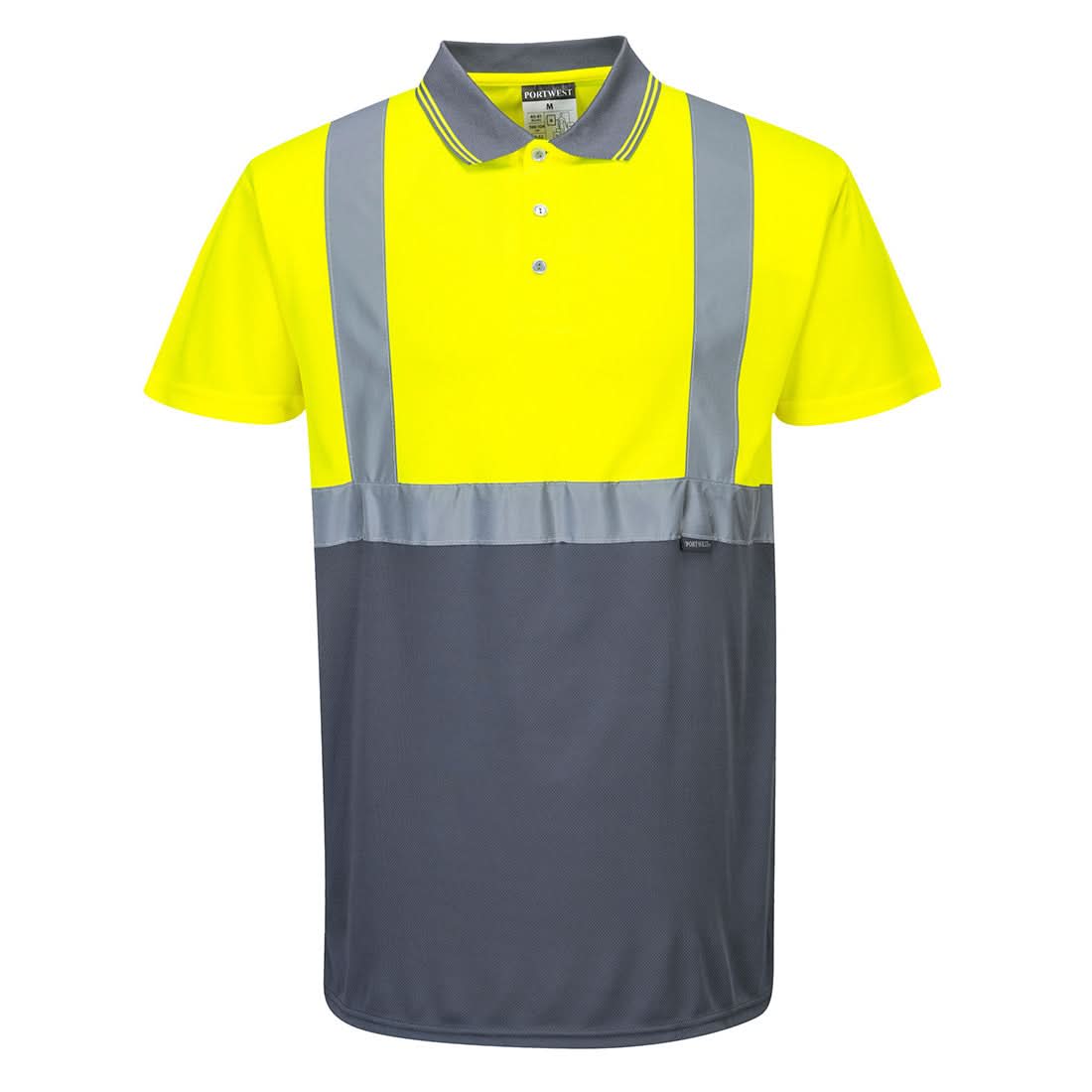 Portwest Hi Vis Contrast Polo Shirt SS S479 - Yellow Grey - Customisable Hi-Vis Polos
