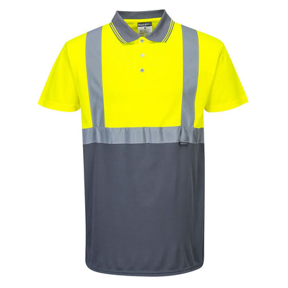 Portwest Hi Vis Contrast Polo Shirt SS S479 - Yellow Grey - Customisable Hi-Vis Polos