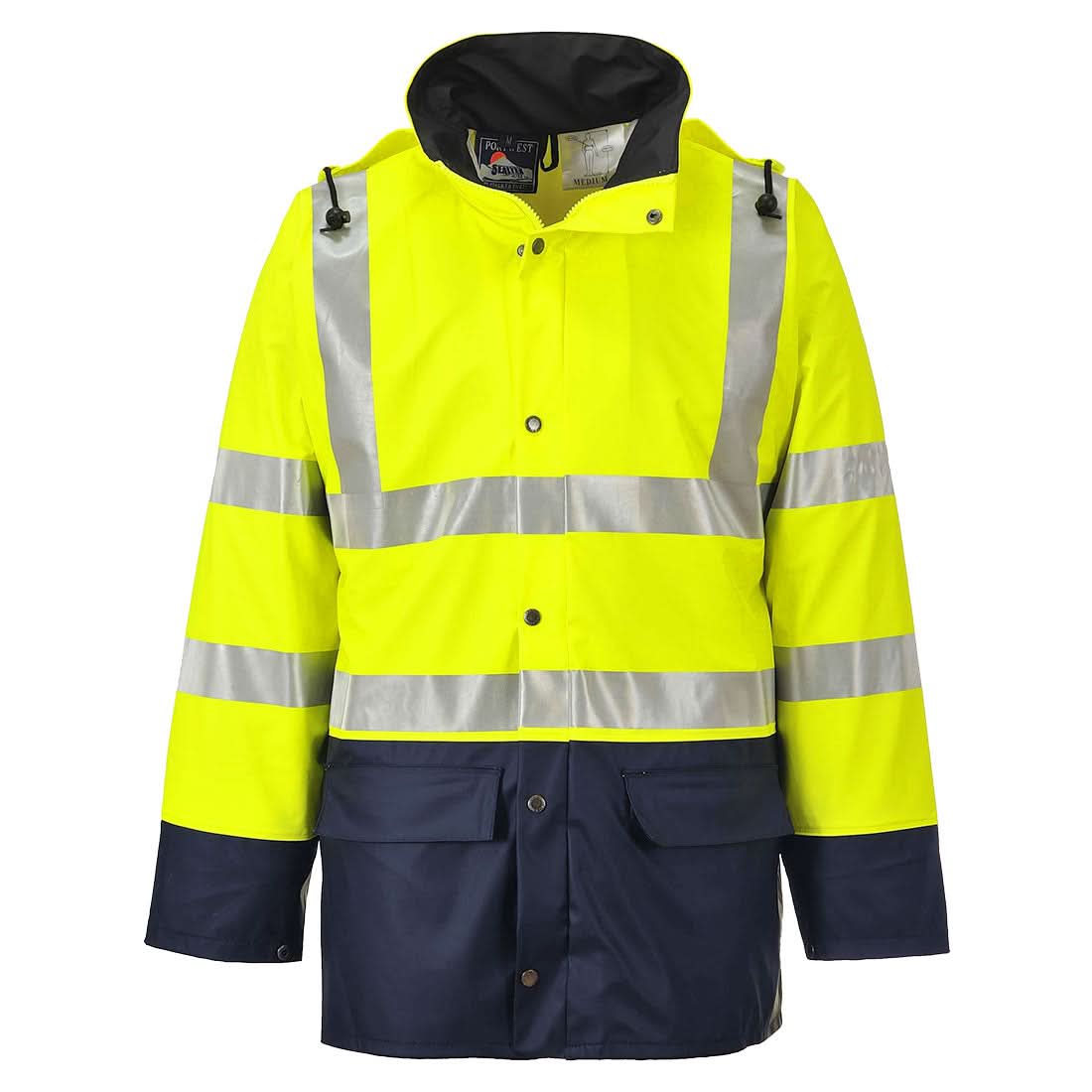 Portwest Sealtex Ultra Hi Vis Contrast Rain Jacket S496 - Yellow Navy - Customisable Jacket