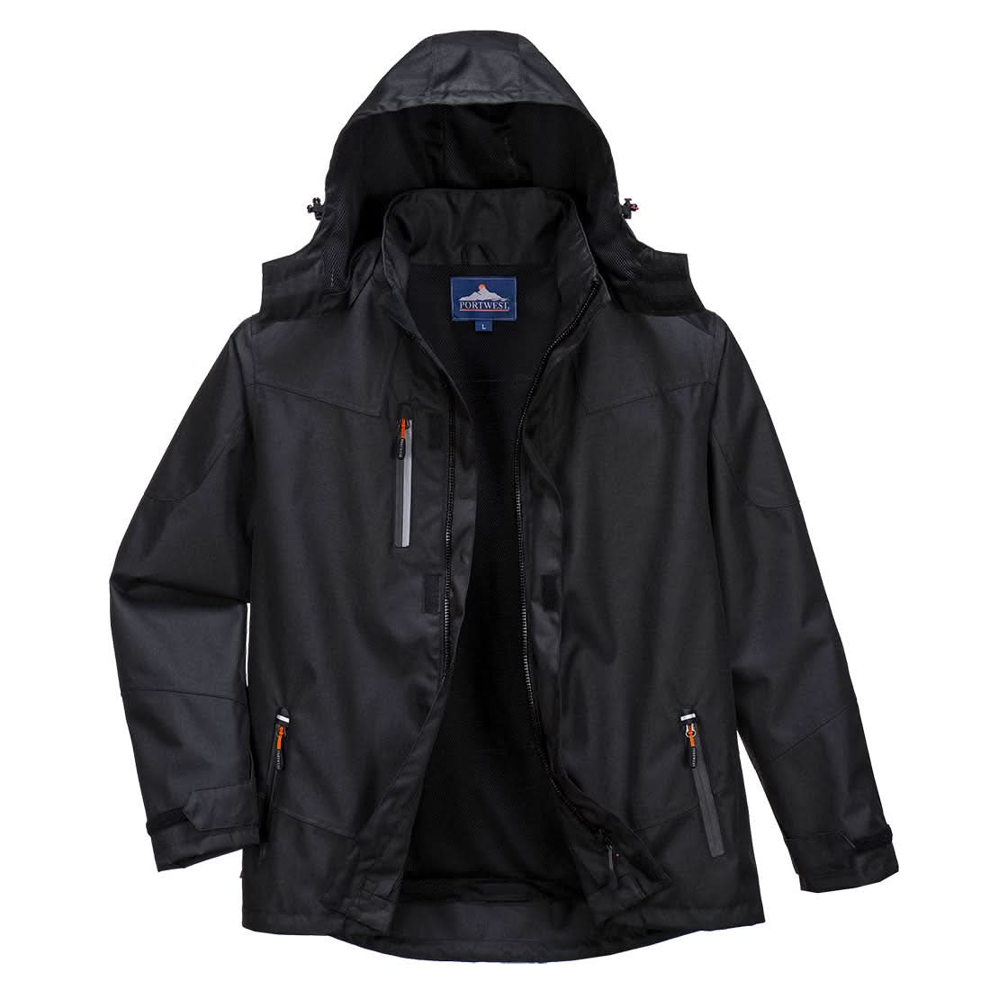 Portwest Outcoach Rain Jacket s555 - Black - Customisable Rain Jacket