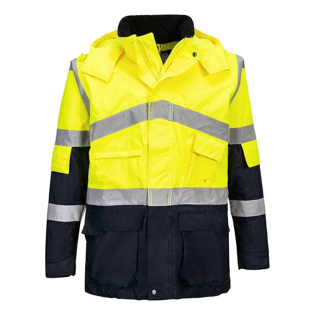 Portwest Hi Vis Breathable Contrast Rain Jacket S760 - Yellow Navy - Customisable Jacket