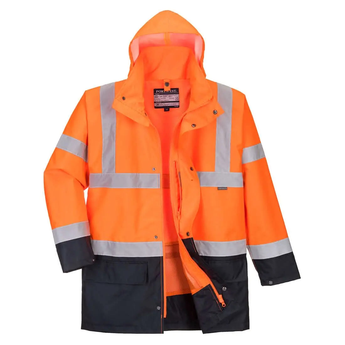 Hi Vis 5 In 1 Contrast Essential Jacket S766 - Orange Navy - Customisable Multi-Way Jackets