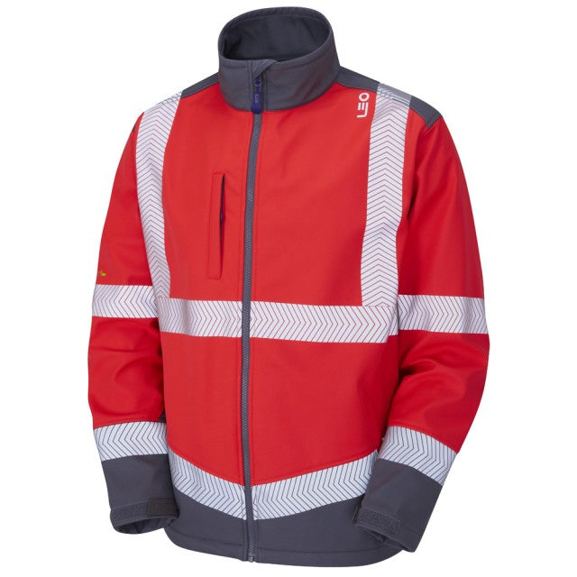 EcoViz Orange/ Navy Softshell Jacket Bowden SJ02 - HV RED GREY - Customisable Softshell Jackets