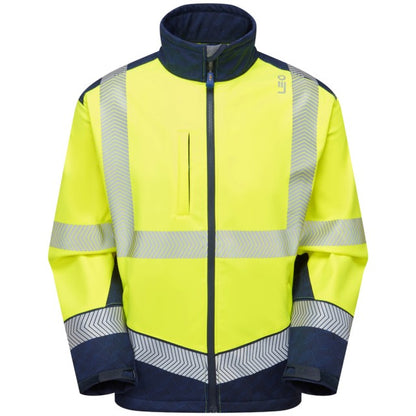 EcoViz Orange/ Navy Softshell Jacket Bowden SJ02 - HV YELLOW NAVY PRINT - Customisable Softshell Jackets