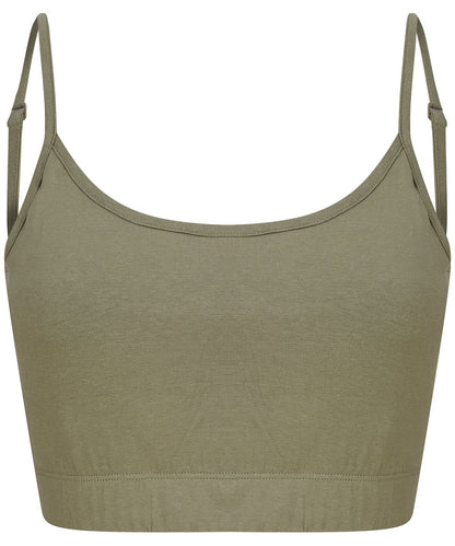 SF Womens sustainable fashion cropped cami top with adjustable straps SK230 - Khaki - Customisable T-Shirts