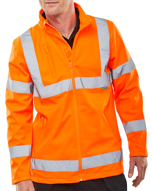 Beeswift Hi Vis Soft Shell Lightweight Rail Spec Jacket - Orange - Customisable Jackets