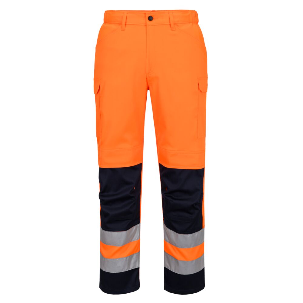 Hi Vis Mesh Panel Trousers T143 - Orange Navy - Customisable Work Trousers