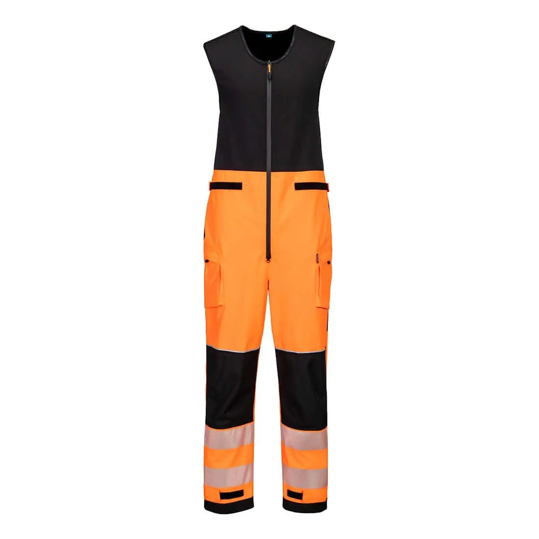 Pw3 Hi Vis Rain Salopettes (3 L) T150 - Orange Black - Customisable Bib &amp; Braces