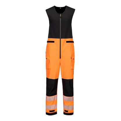 Pw3 Hi Vis Rain Salopettes (3 L) T150 - Orange Black - Customisable Bib &amp; Braces