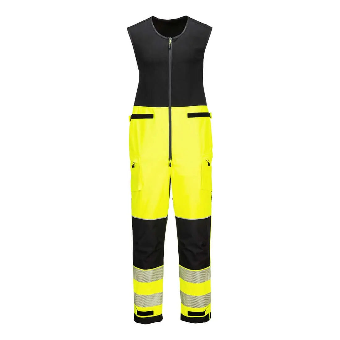 Pw3 Hi Vis Rain Salopettes (3 L) T150 - Yellow Black - Customisable Bib &amp; Braces