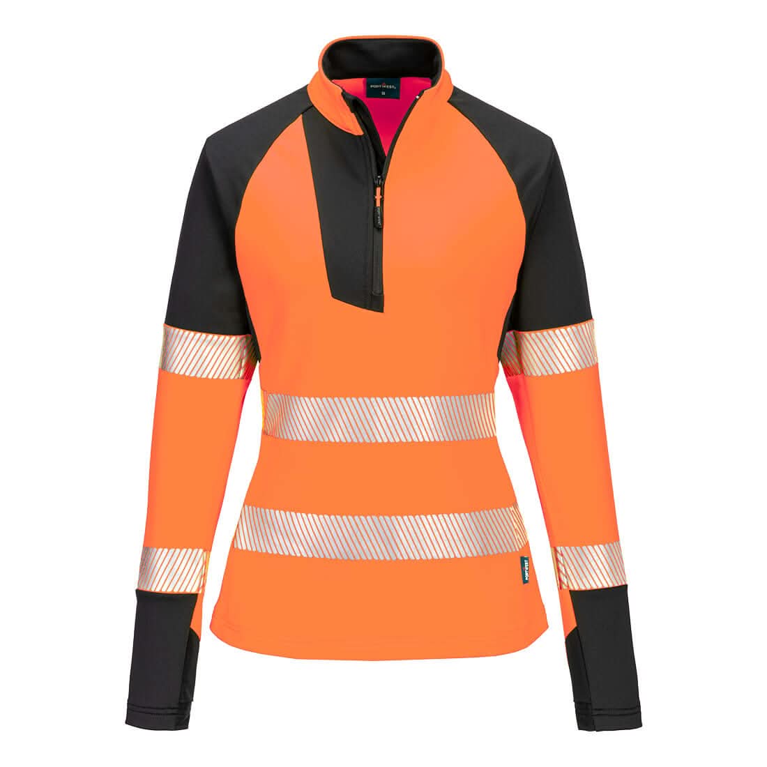 Portwest Pw3 Hi Vis WomenS 14 Zip Sweatshirt T173 - Orange Black - Customisable Hi-Vis Sweatshirt