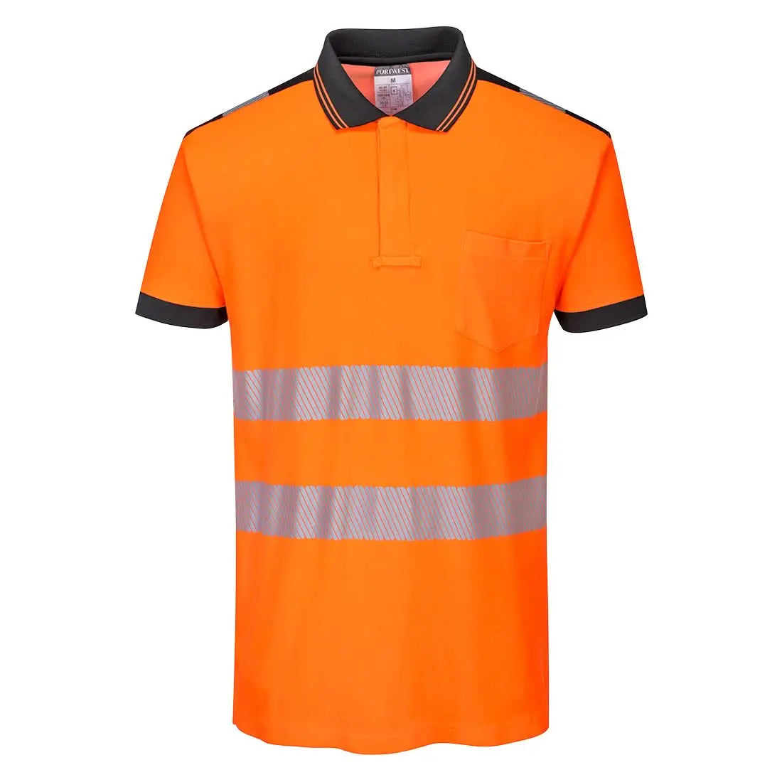Portwest Pw3 Hi-vis Cotton Comfort Polo Shirt Ss T180 - Orange Black - Customisable Hi-Vis Polos