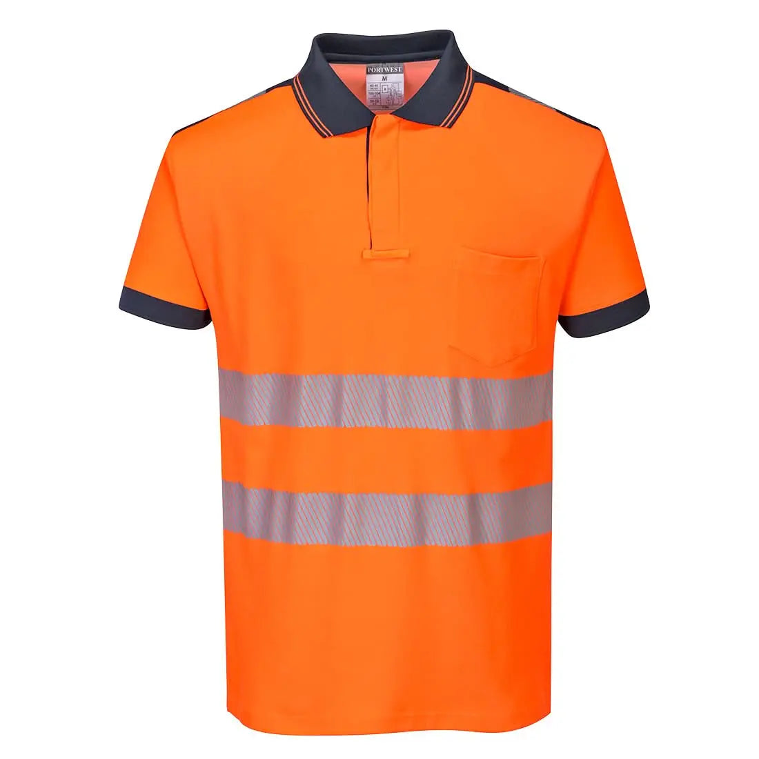 Portwest Pw3 Hi-vis Cotton Comfort Polo Shirt Ss T180 - Orange Navy - Customisable Hi-Vis Polos