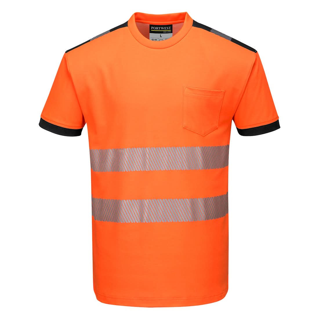 Portwest Pw3 Hi Vis Cotton Comfort T Shirt SS T181 - Orange Black - Customisable Hi-Vis T-Shirts