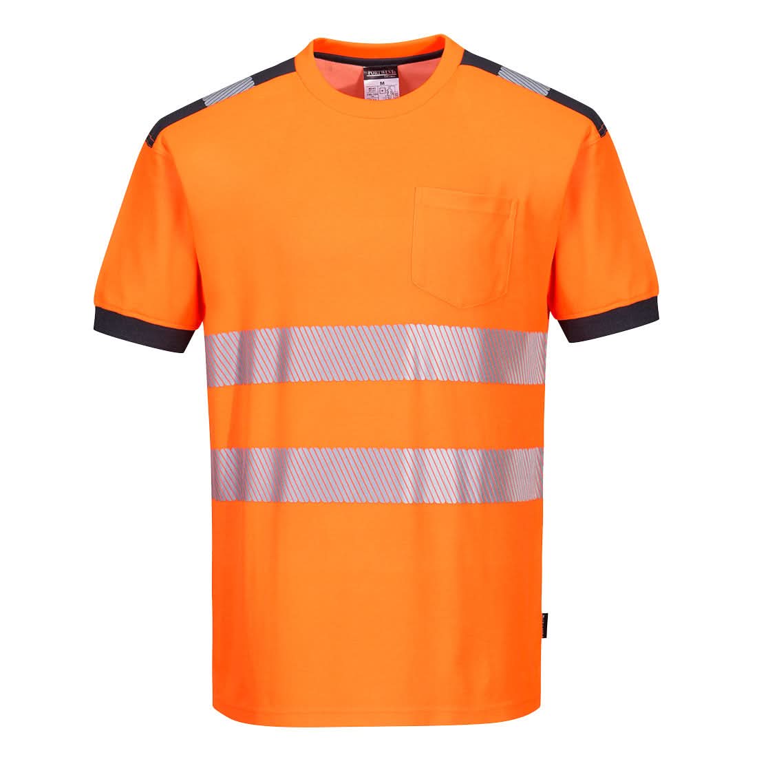 Portwest Pw3 Hi Vis Cotton Comfort T Shirt SS T181 - Orange Grey - Customisable Hi-Vis T-Shirts