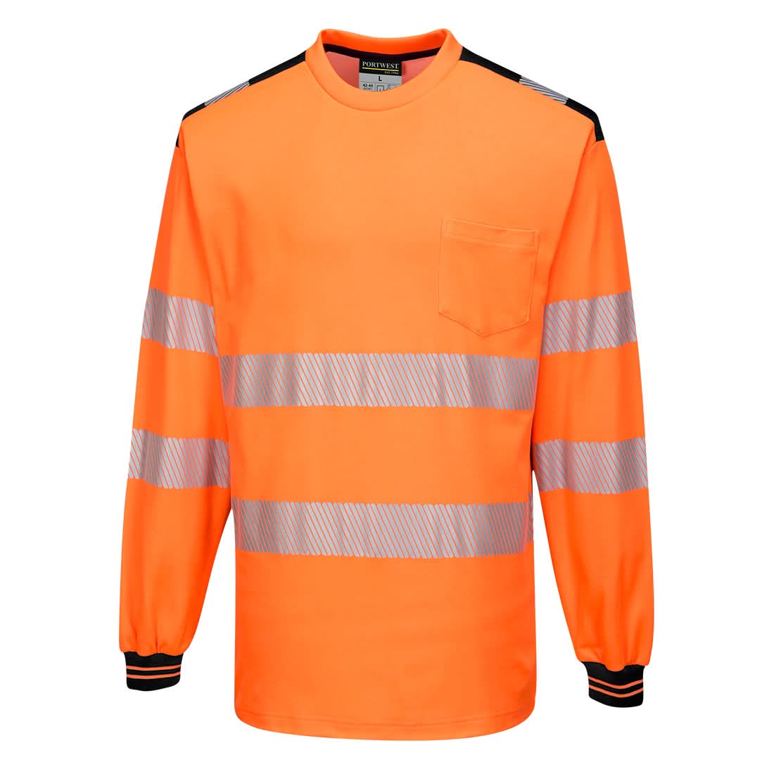 Portwest Pw3 Hi Vis Cotton Comfort T Shirt LS T185 - Orange Black - Customisable Hi-Vis T-Shirts
