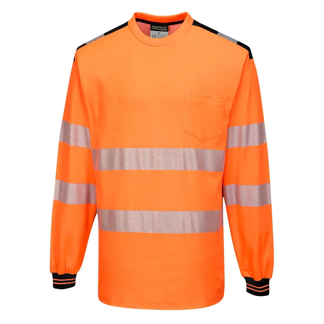 Pw3 Hi Vis Cotton Comfort T Shirt L/S T185 - Orange Black - Customisable T-Shirt