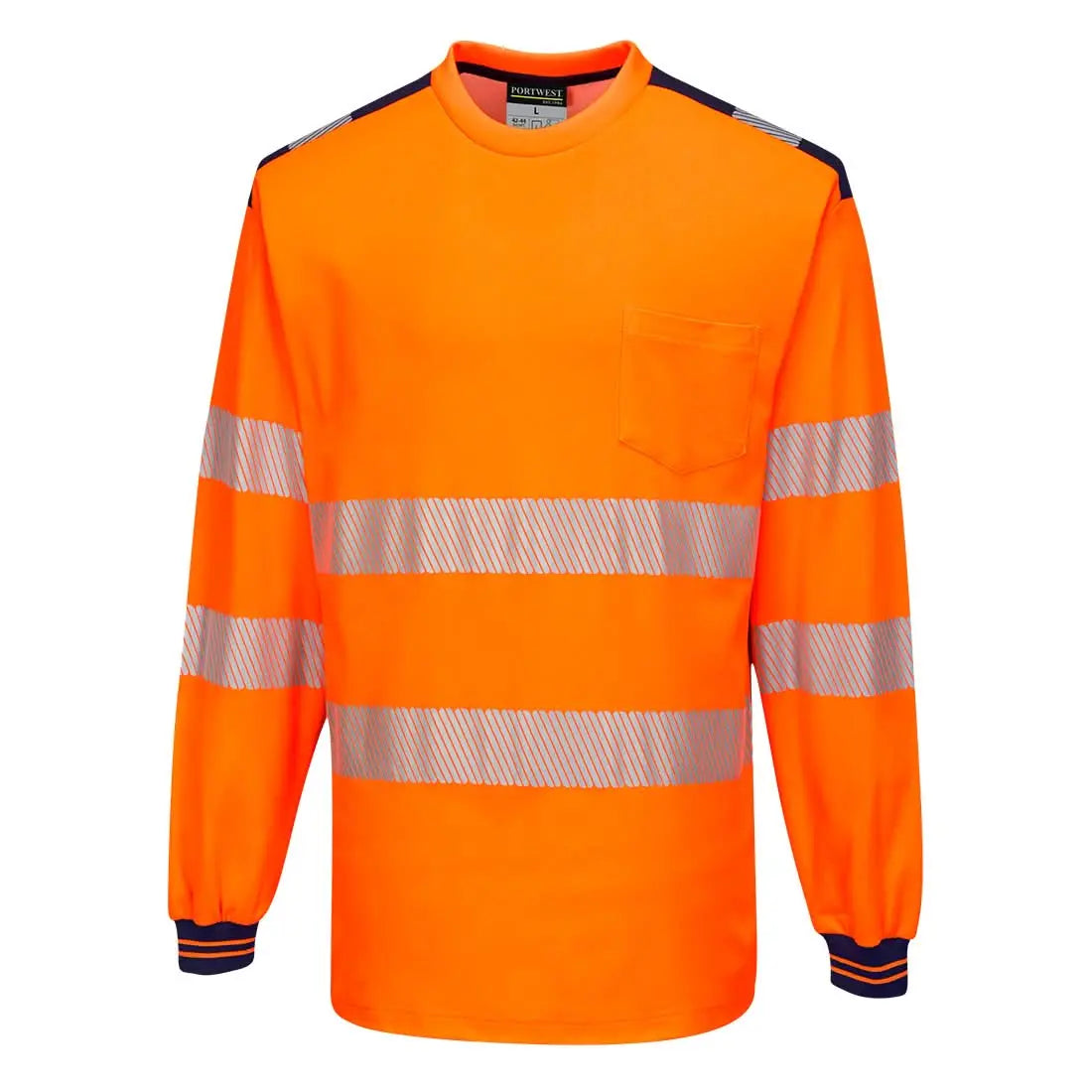 Pw3 Hi Vis Cotton Comfort T Shirt L/S T185 - Orange Navy - Customisable T-Shirt