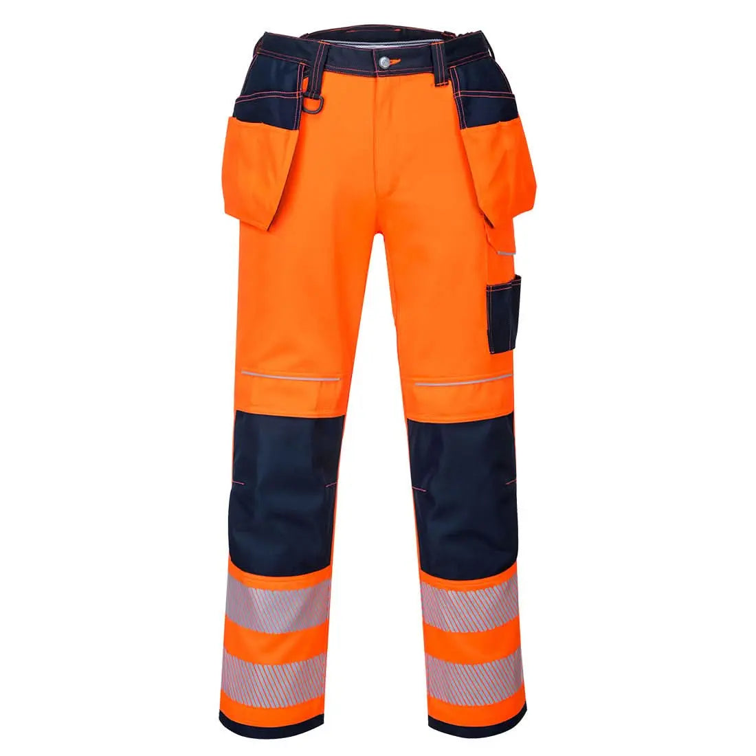 Pw3 Hi Vis Holster Pocket Work Trousers T501 - Orange Navy Short - Customisable Holster Trousers