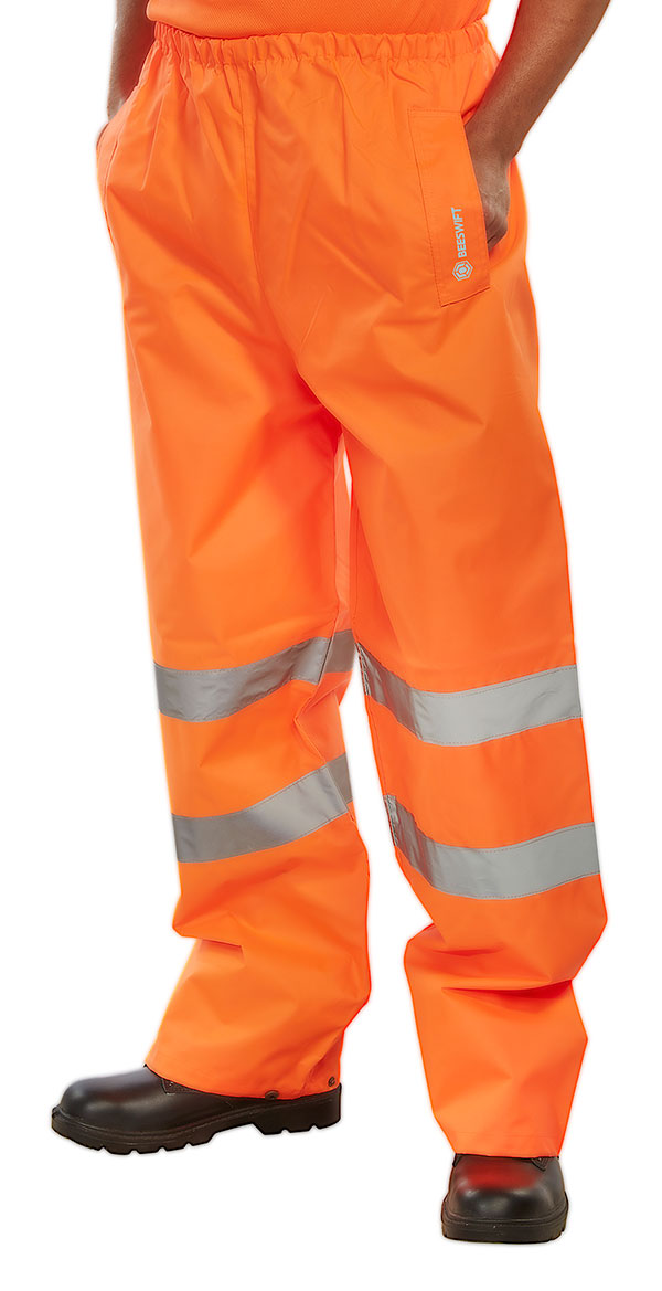 Beeswift Hi Vis Waterproof Traffic Trousers - Orange - Customisable Trousers