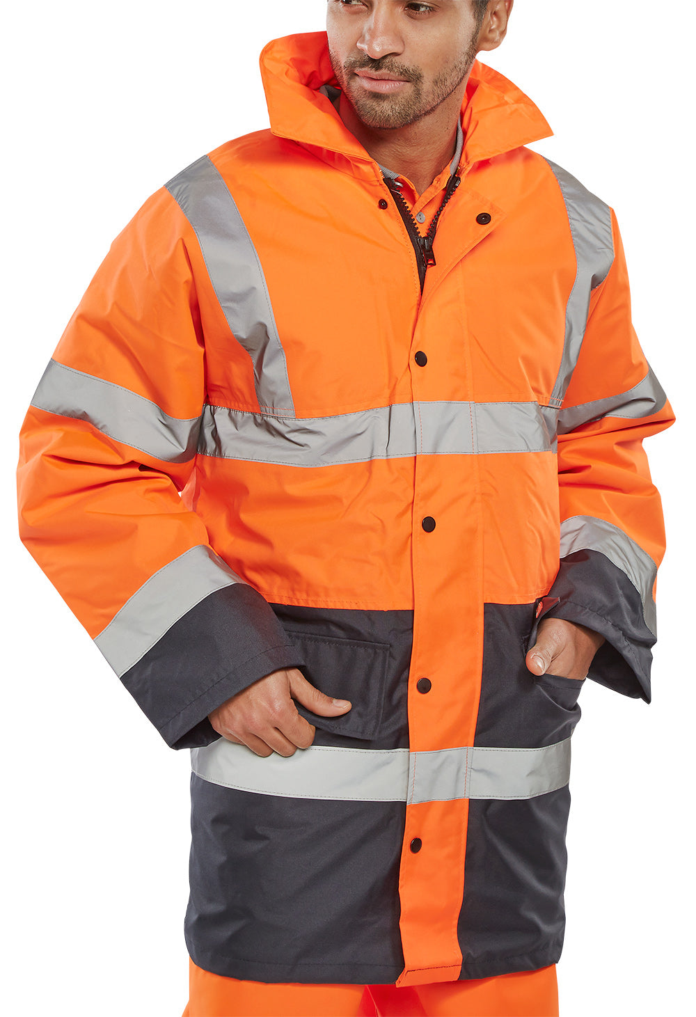 Beeswift Hi Vis Fleece Lined Traffic Jacket Ctjfl - Orange Navy - Customisable Jacket