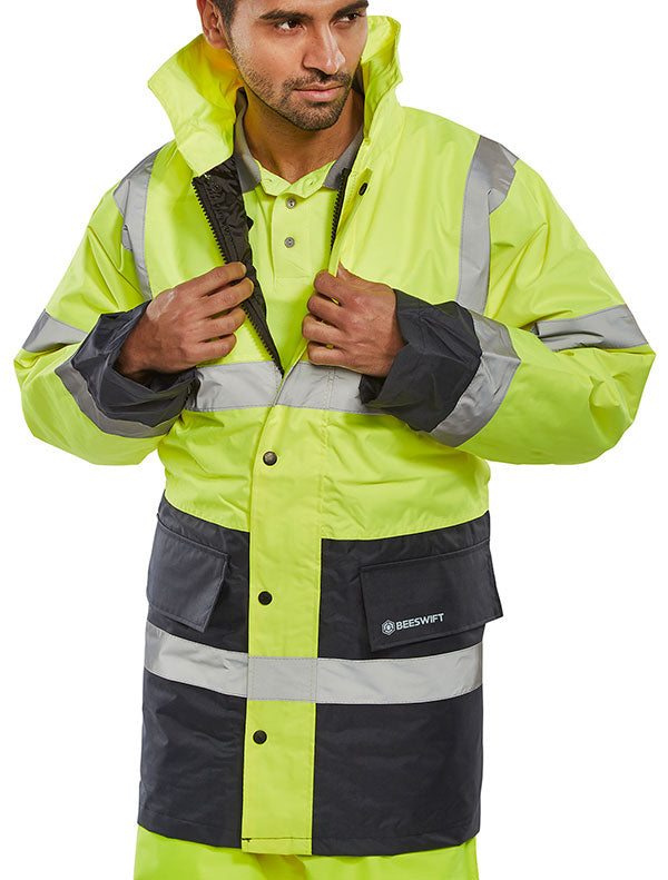 Beeswift Hi Vis Two Tone Traffic Jacket - Saturn Yellow Navy - Customisable Jackets