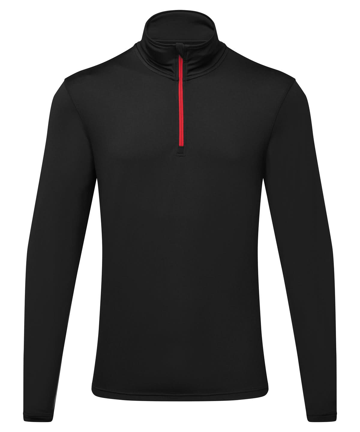 TriDri Tridri Recycled Long Sleeve Brushed Back Zip Top TR111 - Black Red - Customisable Sports Overtops