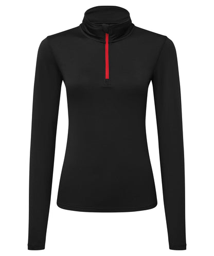 TriDri Tridri WomenS Recycled Long Sleeve Brushed Back Zip Top TR121 - Black Red - Customisable Sports Overtops