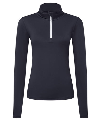 TriDri Tridri WomenS Recycled Long Sleeve Brushed Back Zip Top TR121 - French Navy White - Customisable Sports Overtops