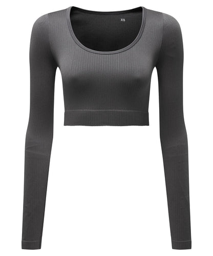 TriDri Tridri Women Ribbed SeamleShort Sleeve 3D Fit Crop Top TR224 - Charcoal - Customisable T-Shirts