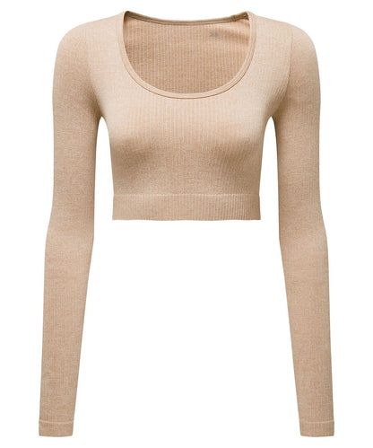 TriDri Tridri Women Ribbed SeamleShort Sleeve 3D Fit Crop Top TR224 - Nude Melange - Customisable T-Shirts