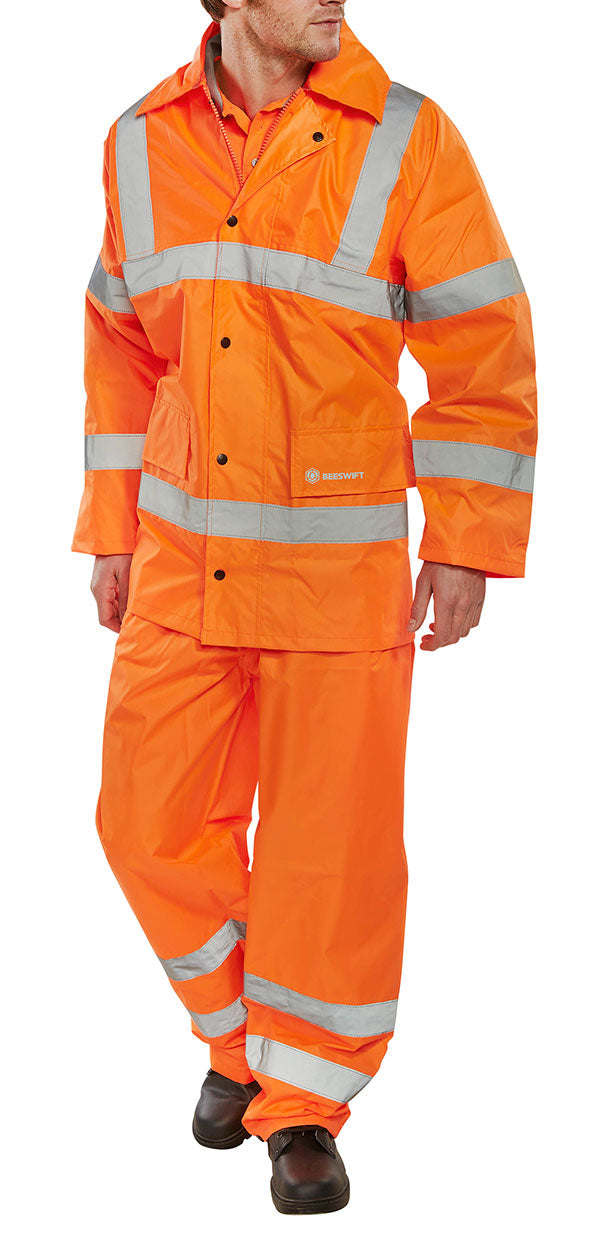 Beeswift Hi Vis Lightweight Waterproof Suit - Orange - Customisable Suits