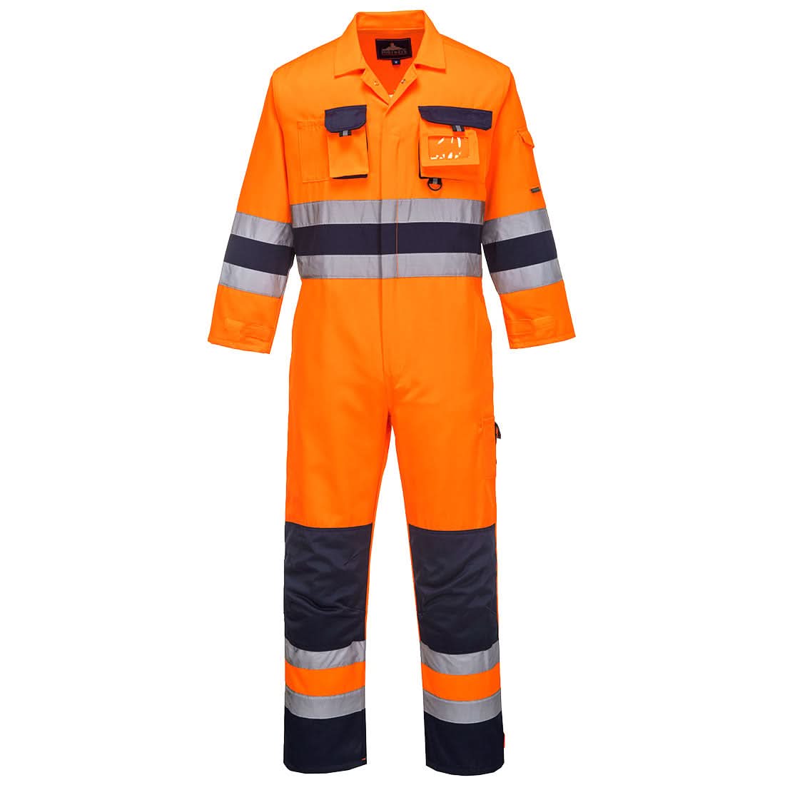 Portwest tes Hi Vis Contrast Work Coverall TX55 - Orange Navy - Customisable HV Coverall