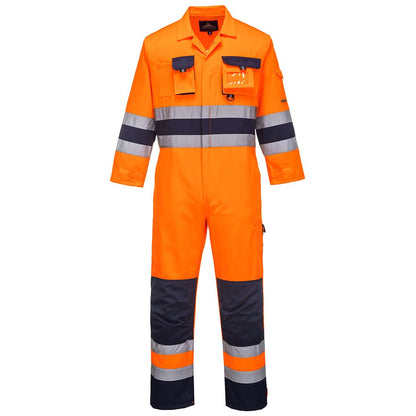 Portwest tes Hi Vis Contrast Work Coverall TX55 - Orange Navy - Customisable HV Coverall