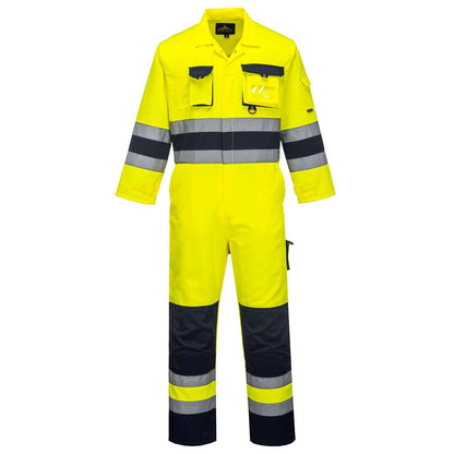 Portwest tes Hi Vis Contrast Work Coverall TX55 - Yellow Navy - Customisable HV Coverall