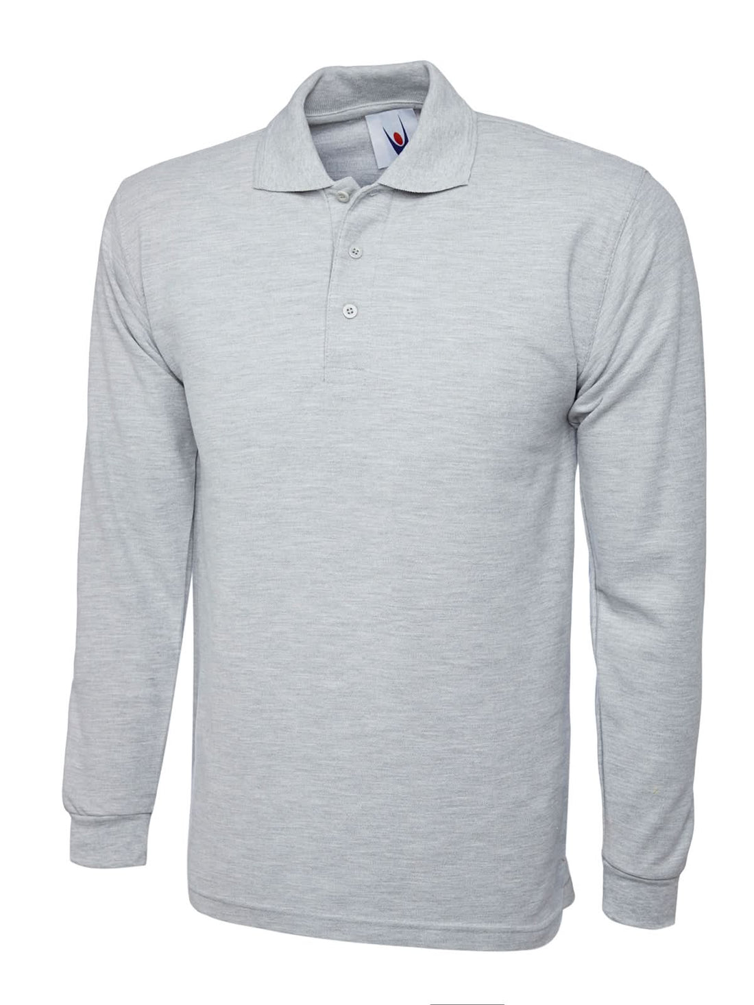 Uneek Longsleeve Classic Poloshirt Heather Grey UC113 - Heather Grey - Customisable Polos