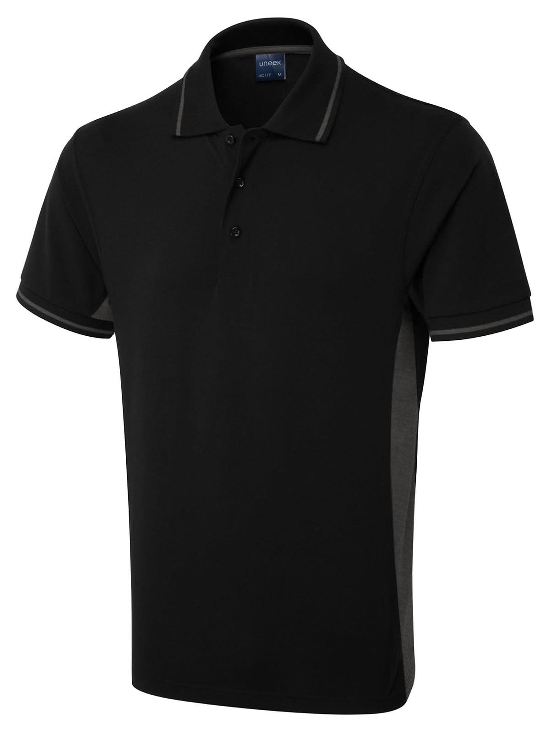 Uneek Two Tone Polo Shirt UC117 - Black Charcoal - Customisable Polos