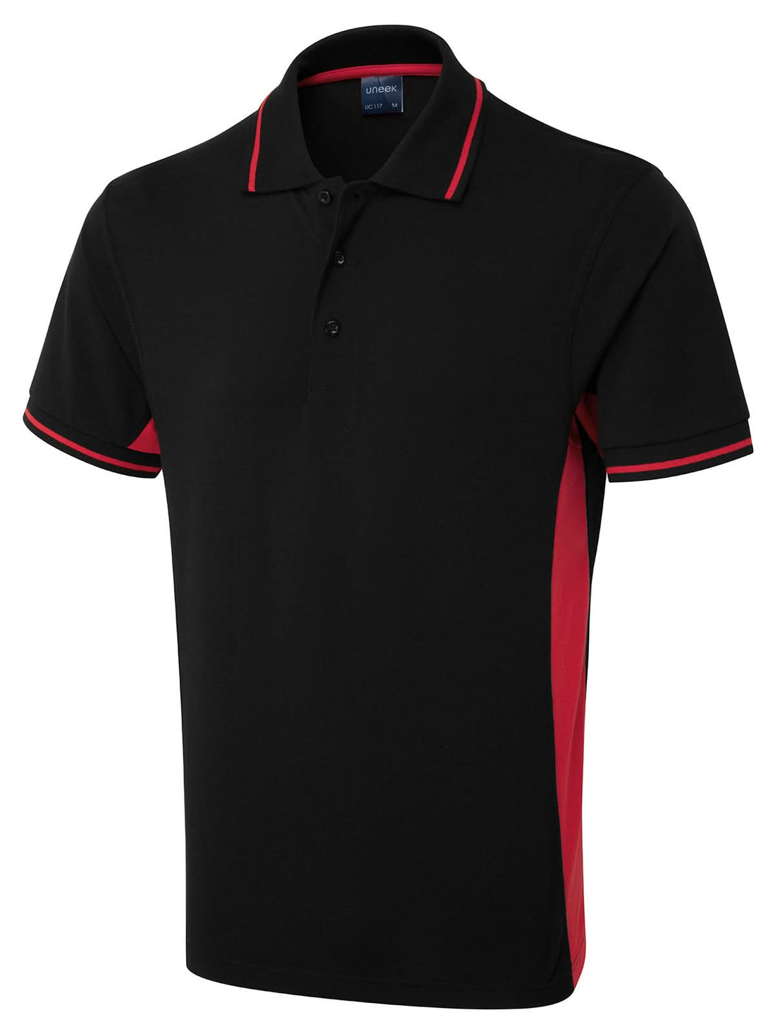Uneek Two Tone Polo Shirt UC117 - Black Red - Customisable Polos