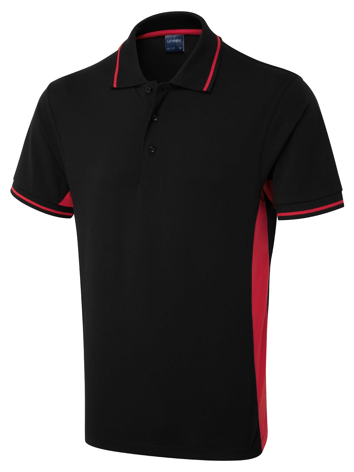 Uneek Two Tone Polo Shirt UC117 - Black Red - Customisable Polos