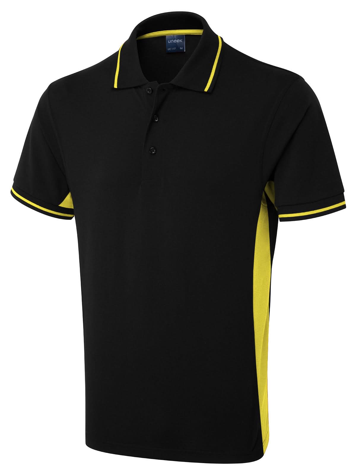 Uneek Two Tone Polo Shirt UC117 - Black Yellow - Customisable Polos